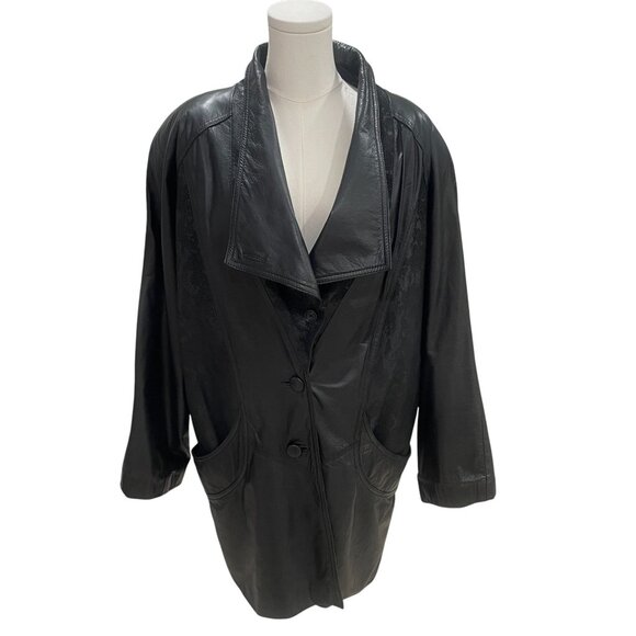 Vintage Black Leather Oversized Jacket Exotic Korea Moto Streetwear Baddie XL - Picture 9 of 16